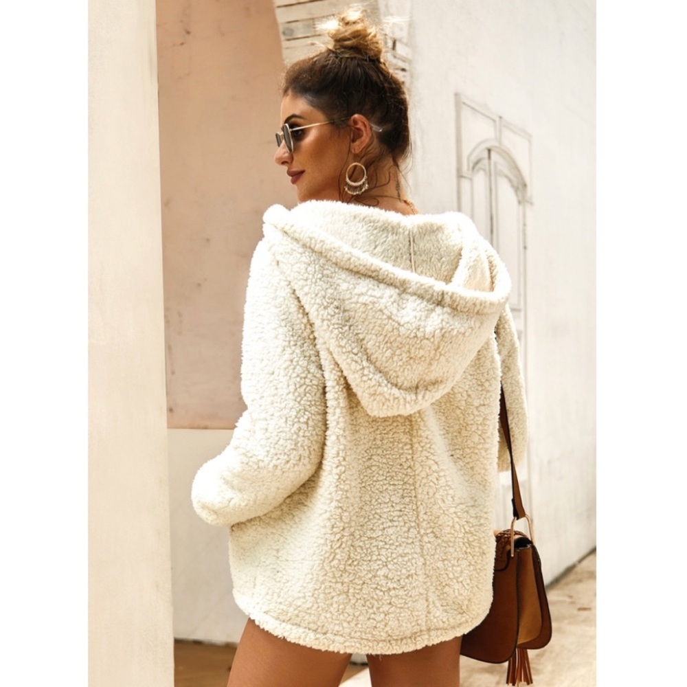 ♦️ LAST 2 Sherpa Fleece V Neck Hooded Pullover - Picture 6 of 7